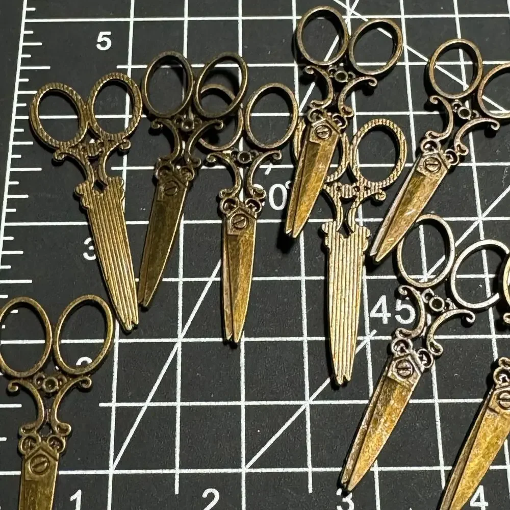 Brass tone antique scissors cosmetologist pendant charm jewelry making